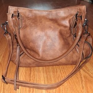 3 Piece Set: Brown Faux Leather Tote Bag + Two Faux Leather Wallets